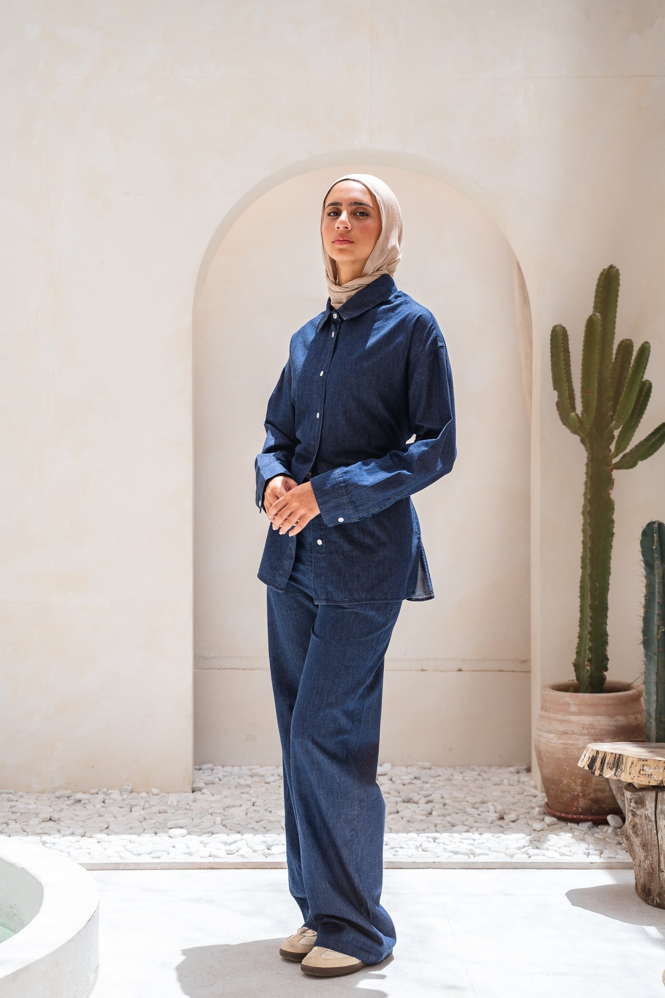 Soft denim set in navy blue