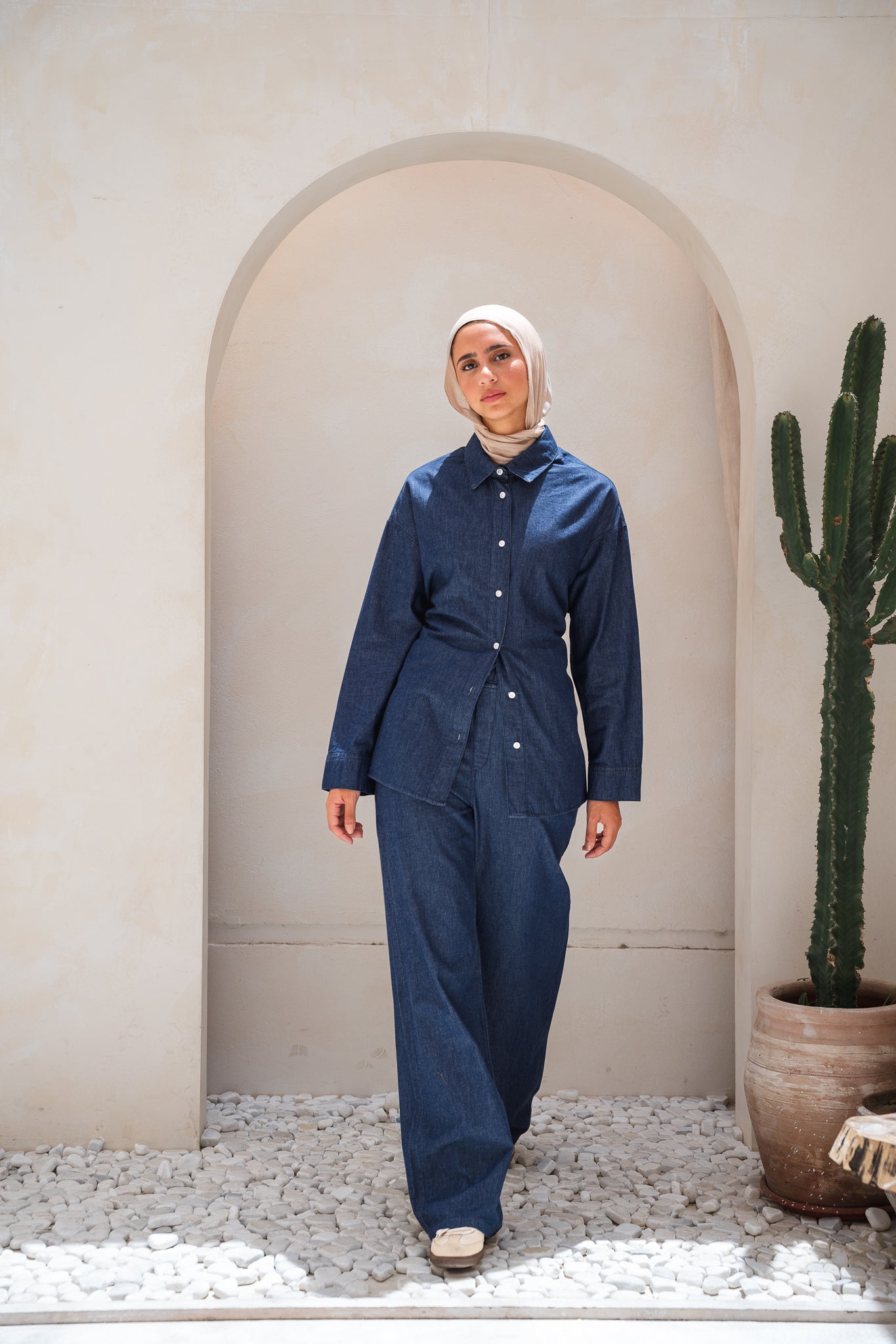 Soft denim set in navy blue