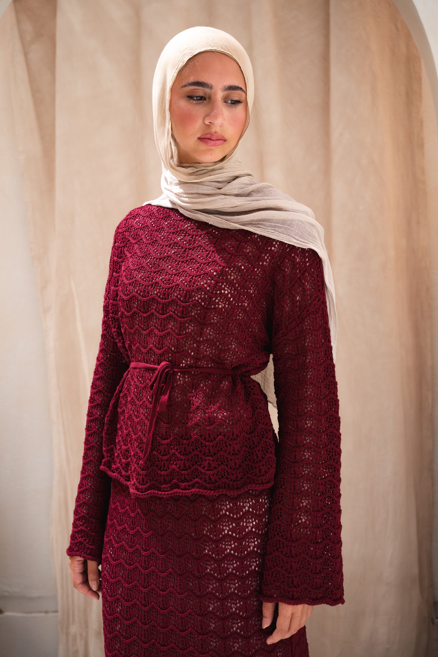 Seashell crochet set in maroon