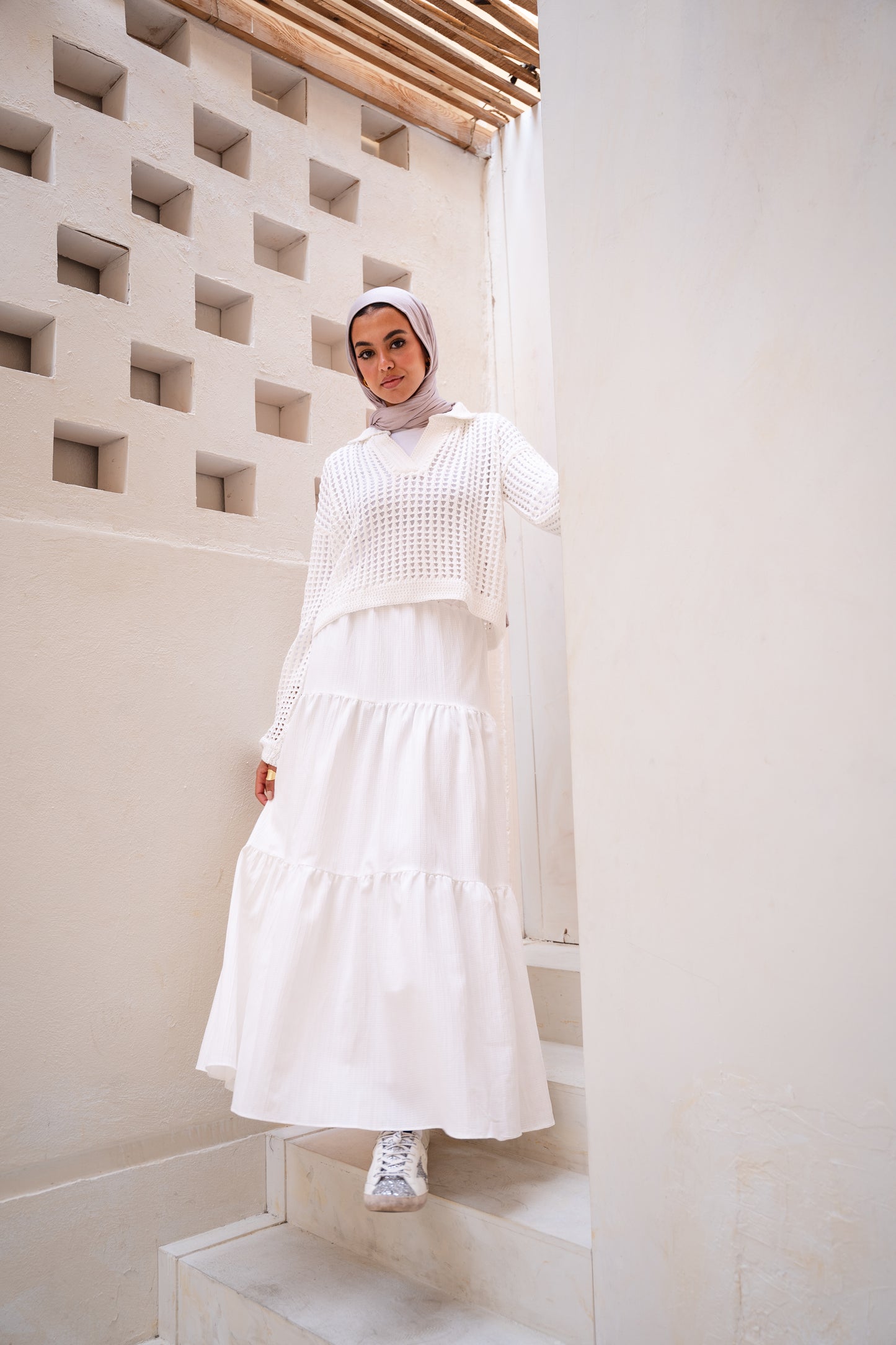 Sunset Walk Crochet Top in White