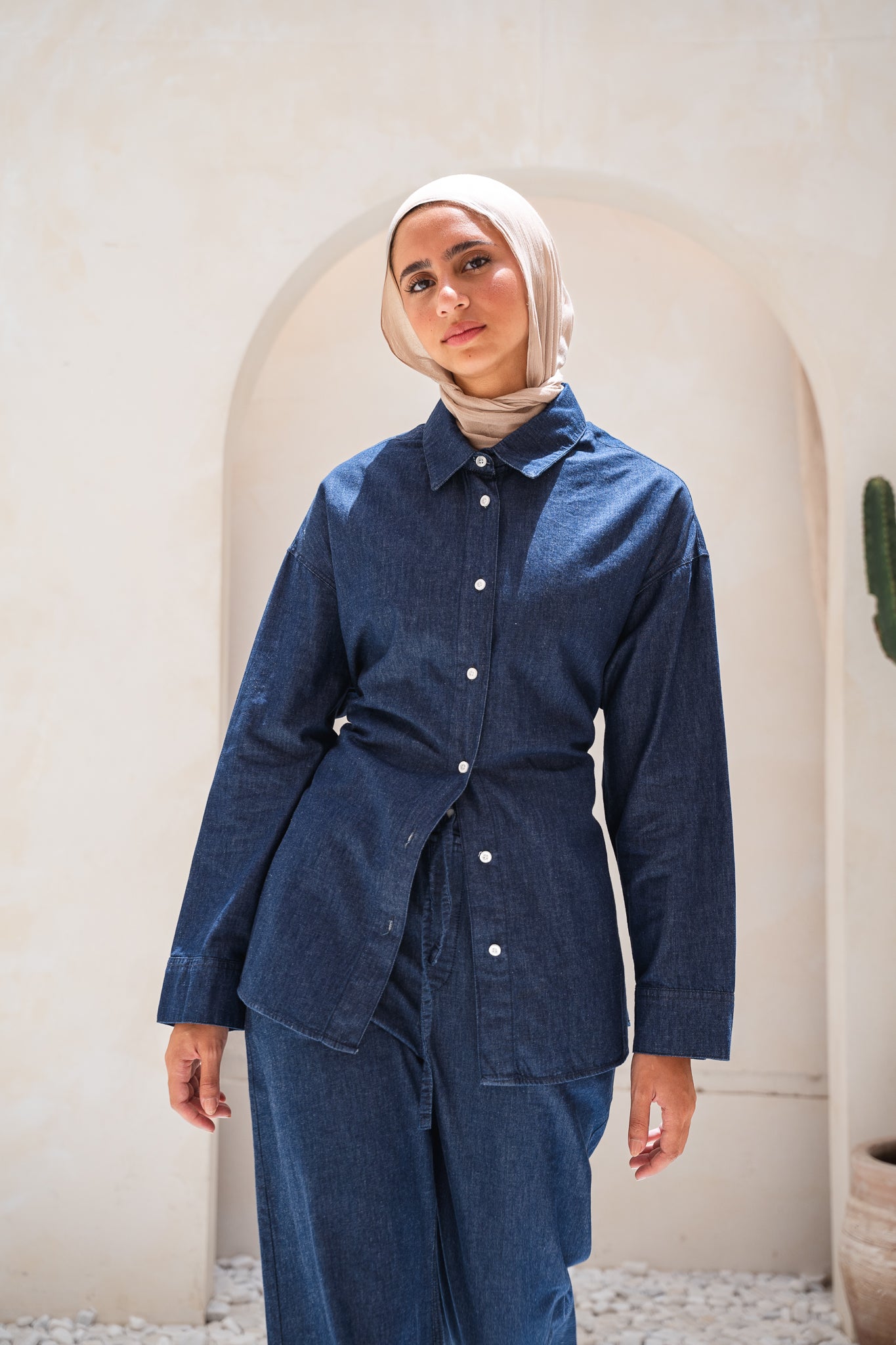 Soft denim set in navy blue