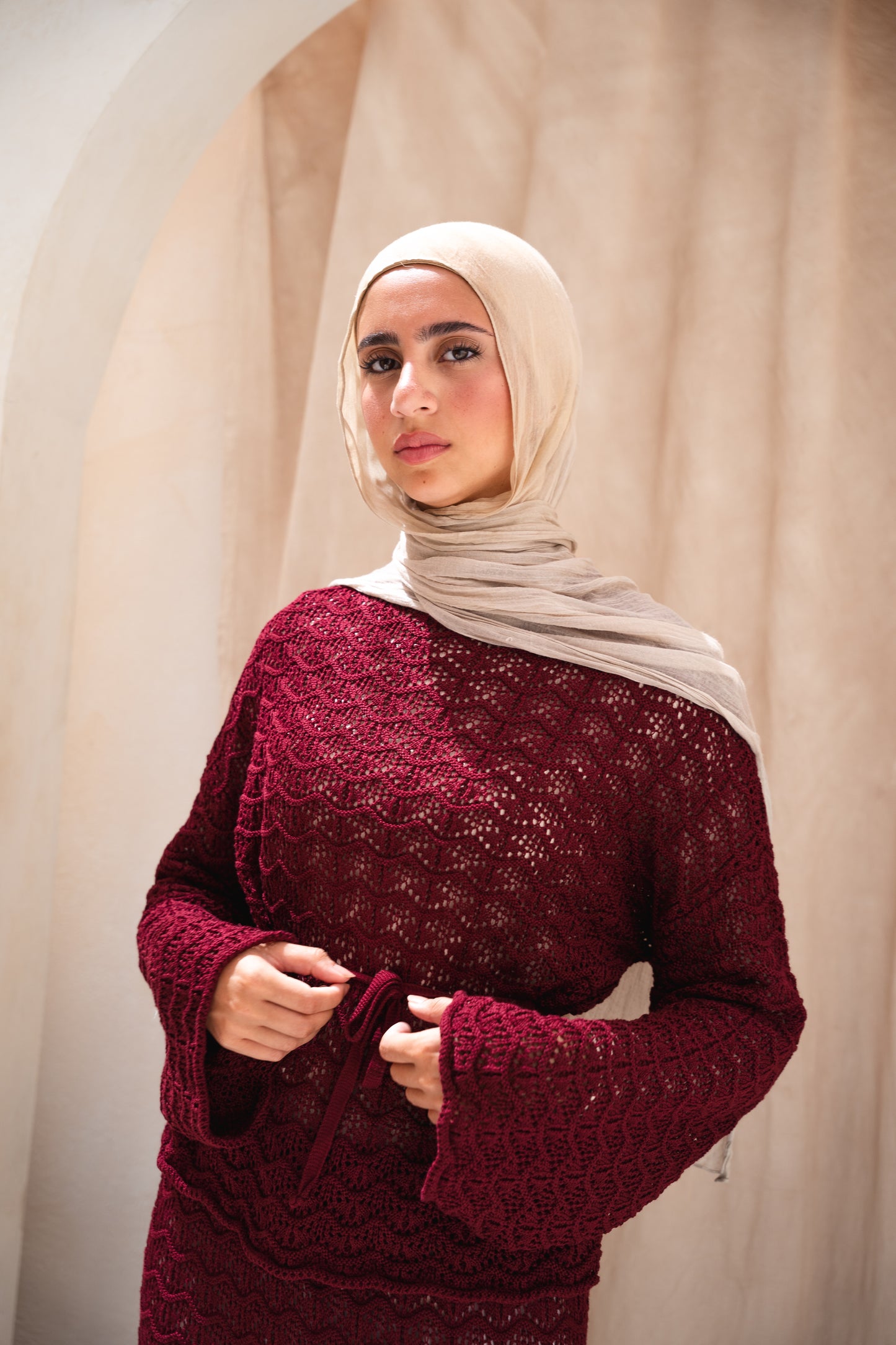 Seashell crochet set in maroon