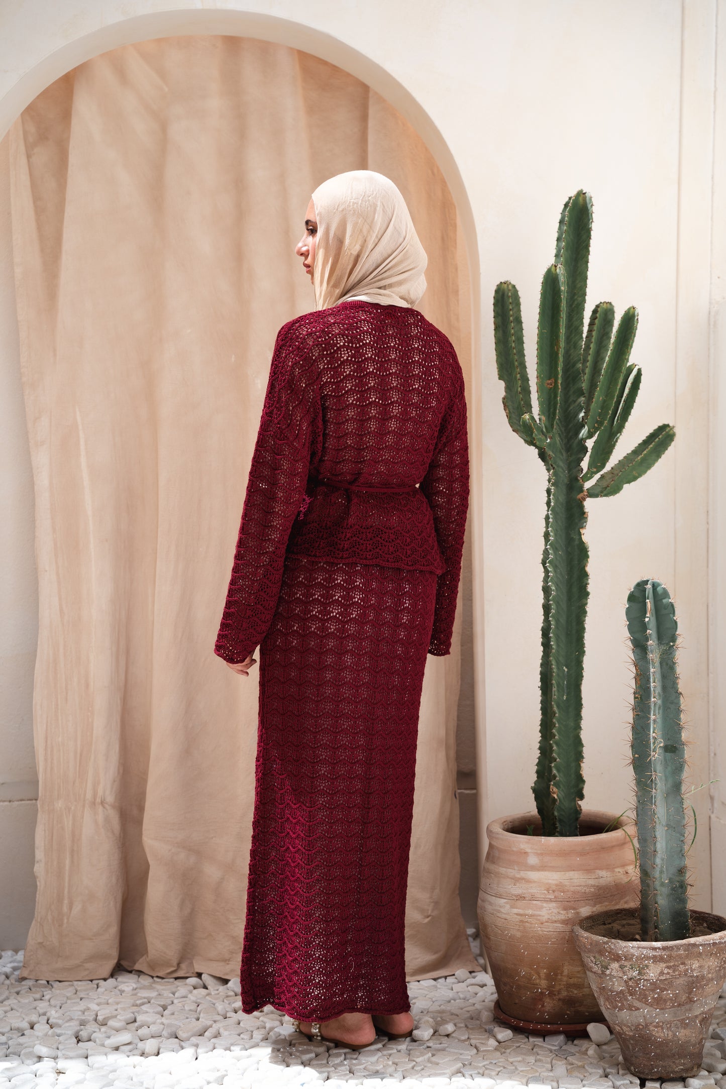 Seashell crochet set in maroon