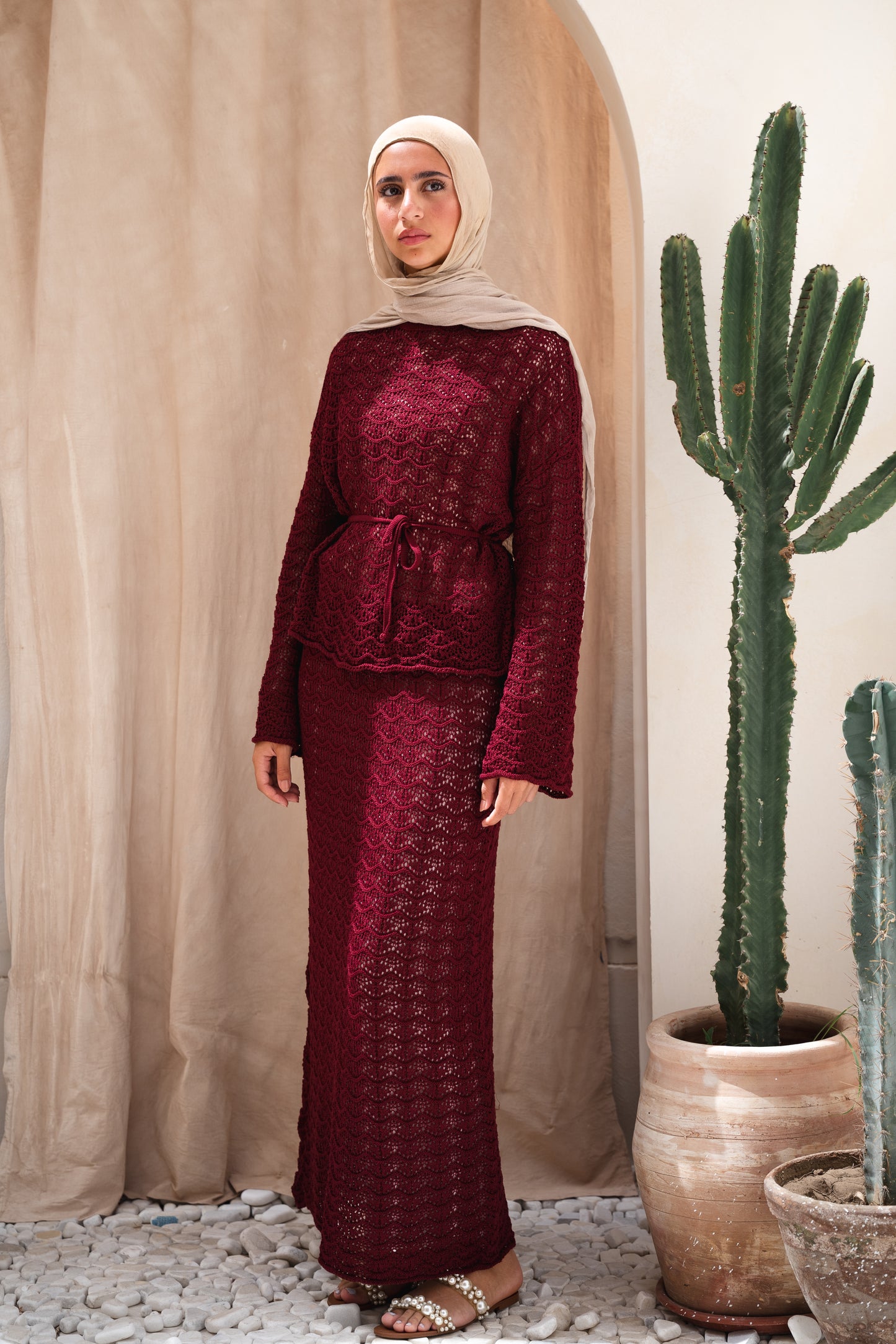 Seashell crochet set in maroon