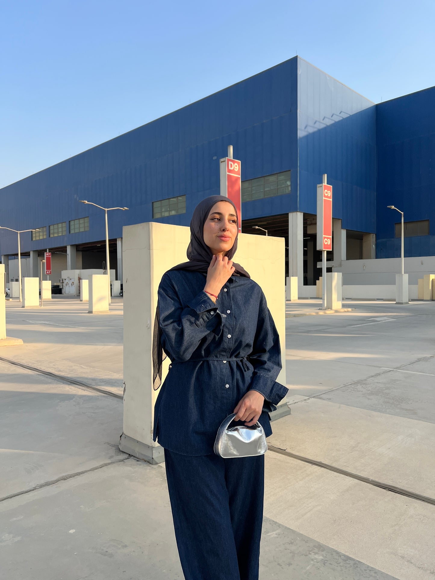Soft denim set in navy blue