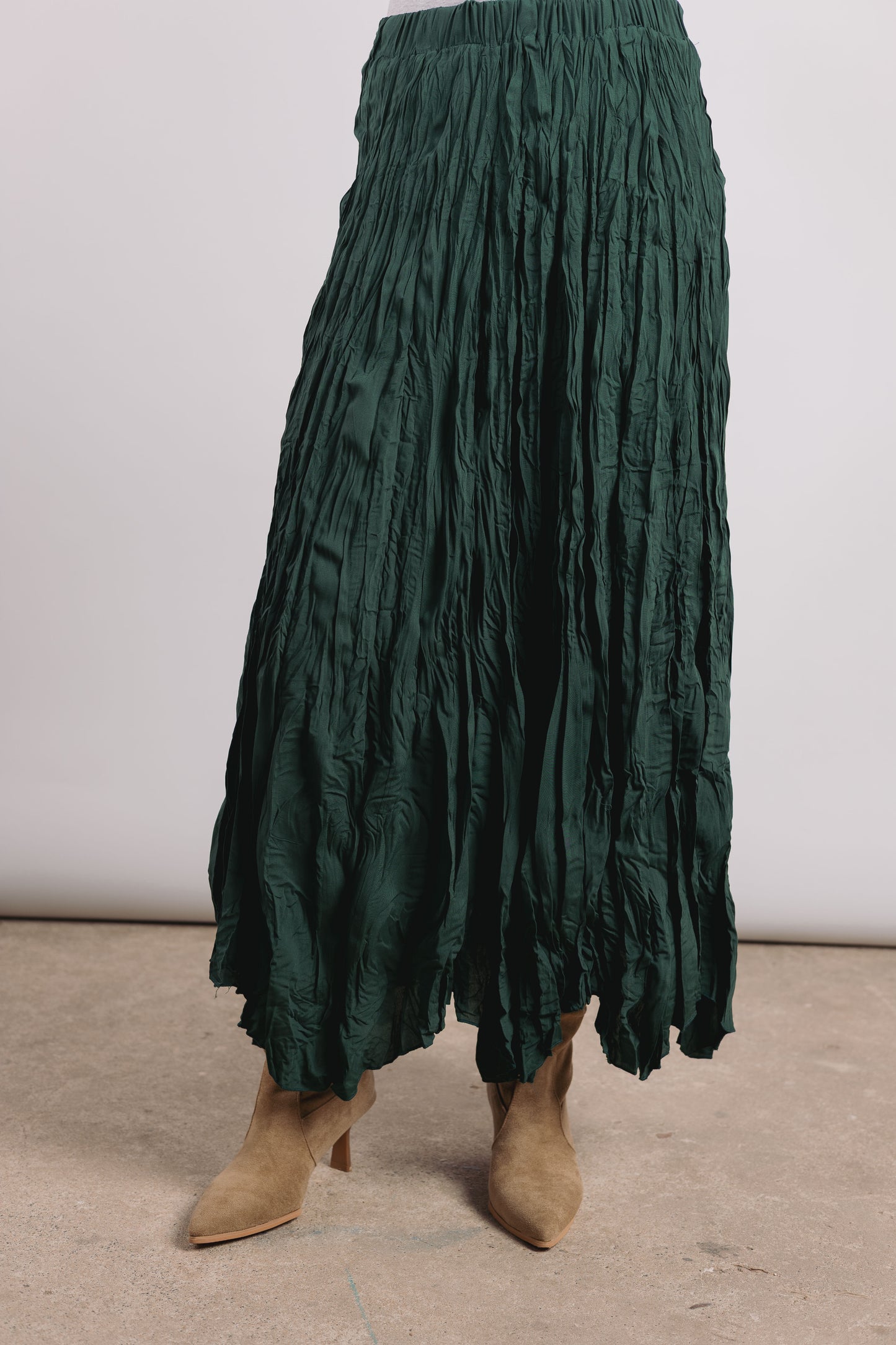 Dove Crushed Asymmetrical Skirt in Green
