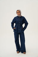 Soft denim set in navy blue