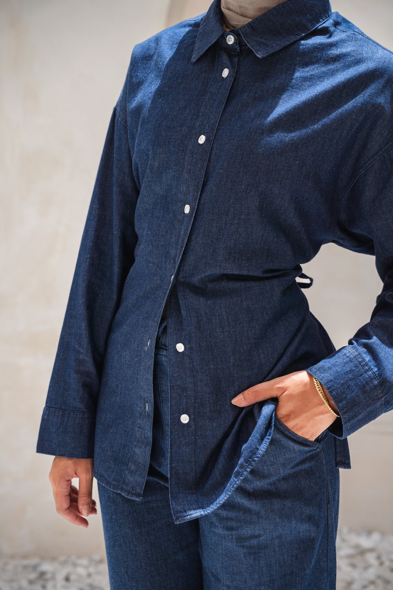 Soft denim set in navy blue