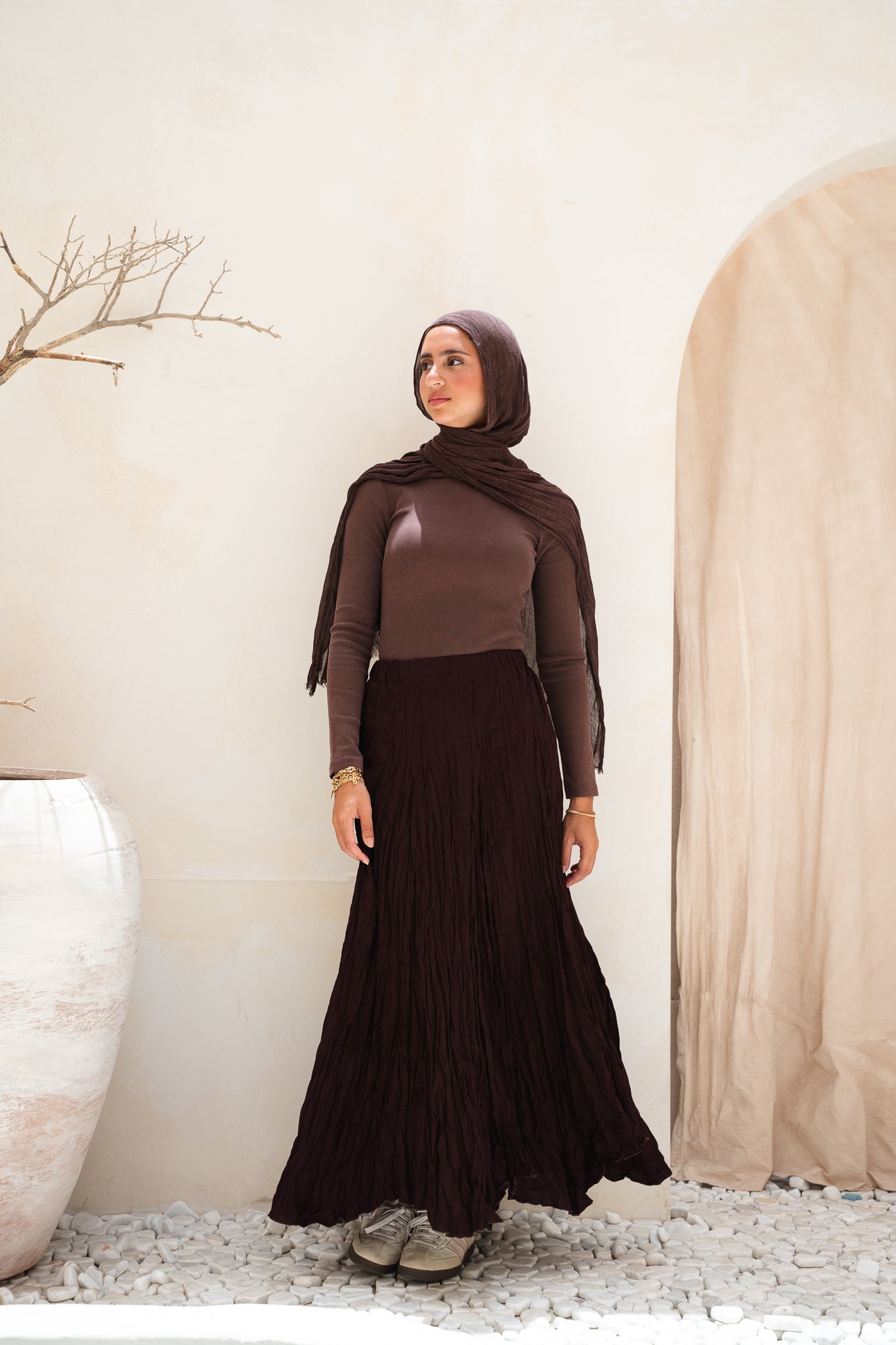Dove Crushed Asymmetrical Skirt in Brown