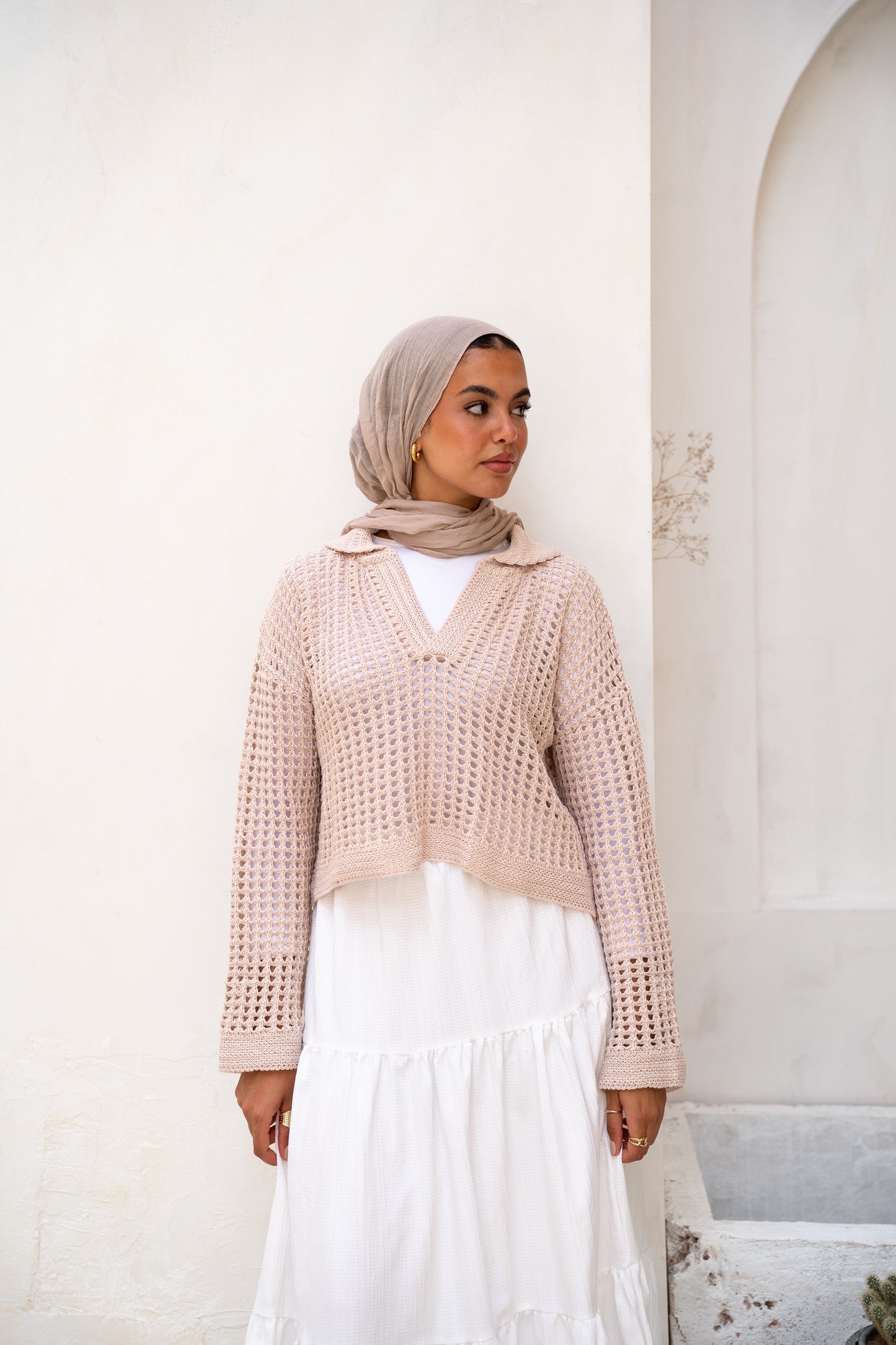 Sunset Walk Crochet Top in Beige