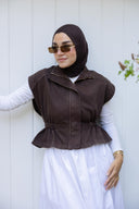 Contoured denim vest - dark brown