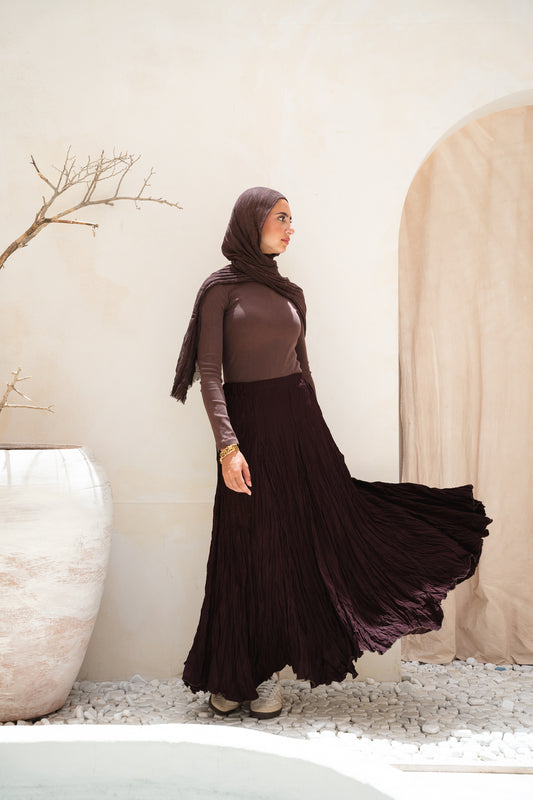 Dove Crushed Asymmetrical Skirt in Brown
