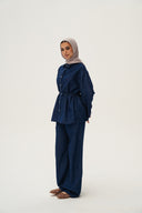 Soft denim set in navy blue