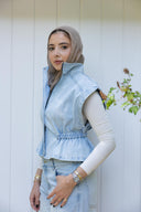 Contoured denim vest - light blue