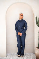 Soft denim set in navy blue