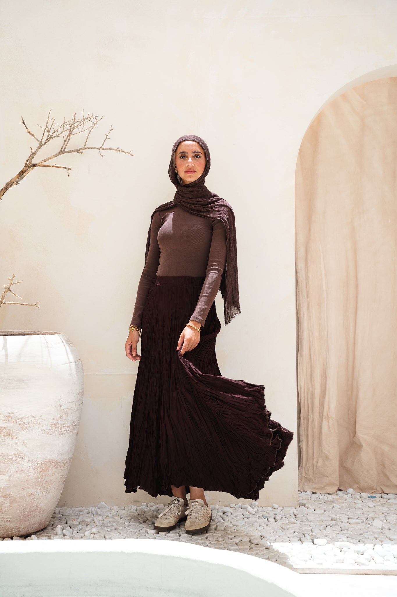 Dove Crushed Asymmetrical Skirt in Brown