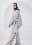 ribbon waisted set - gray