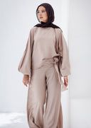 ribbon waisted set - Beige