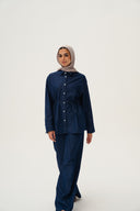 Soft denim set in navy blue