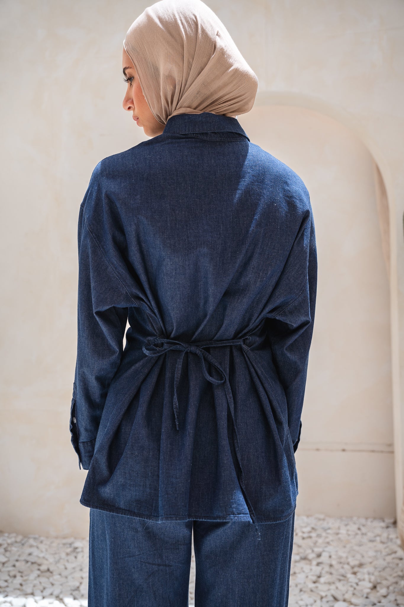 Soft denim set in navy blue