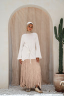 Dove Crushed Asymmetrical Skirt in Beige