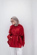 Belted linen cardigan - crimson