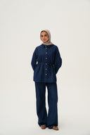 Soft denim set in navy blue