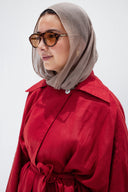 Belted linen cardigan - crimson