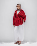 Belted linen cardigan - crimson