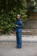 Soft denim set in navy blue