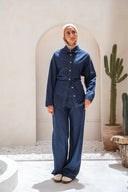 Soft denim set in navy blue