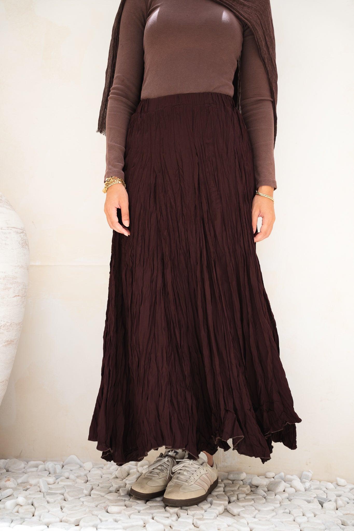 Dove Crushed Asymmetrical Skirt in Brown