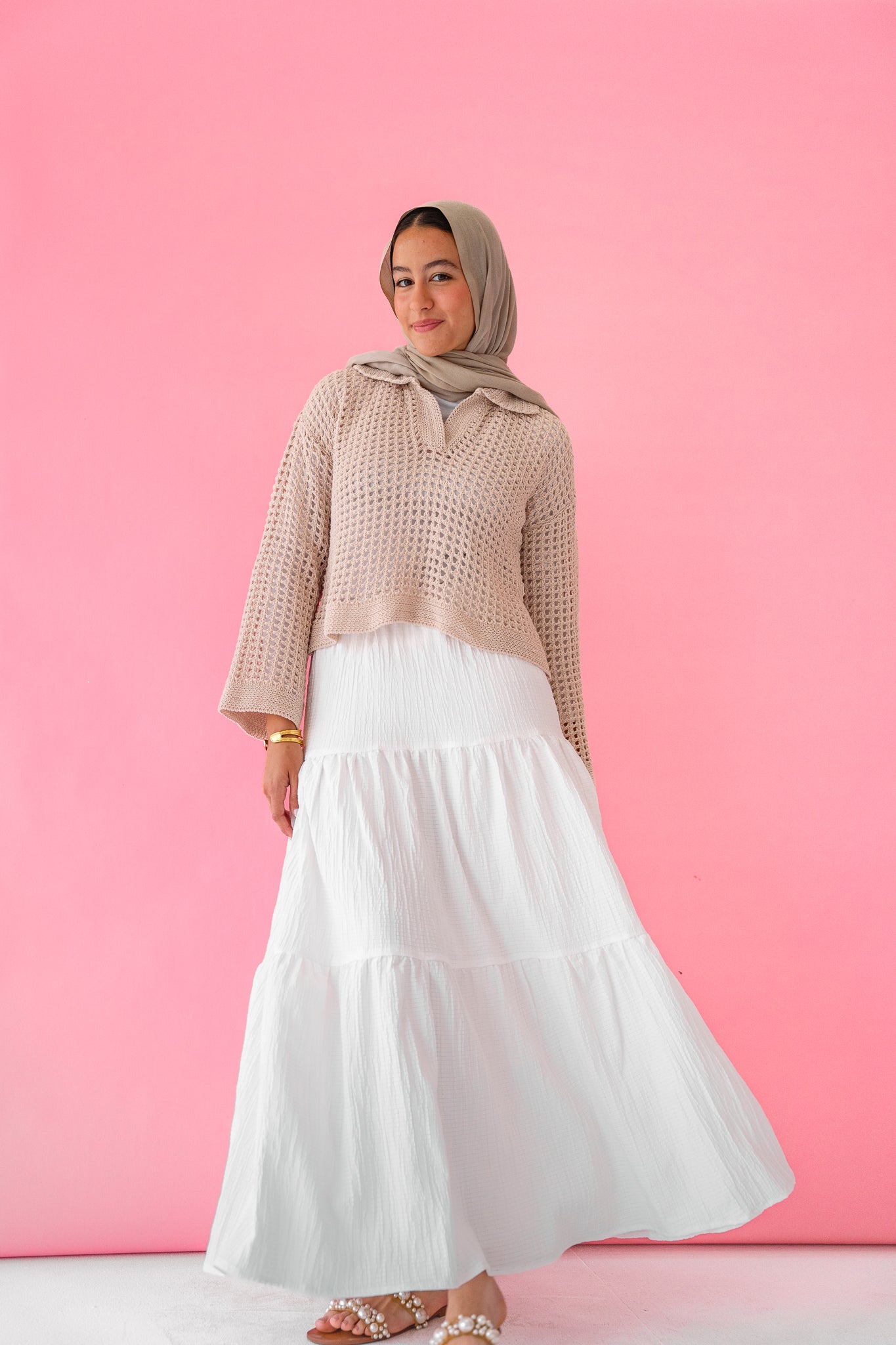 Sunset Walk Crochet Top in Beige