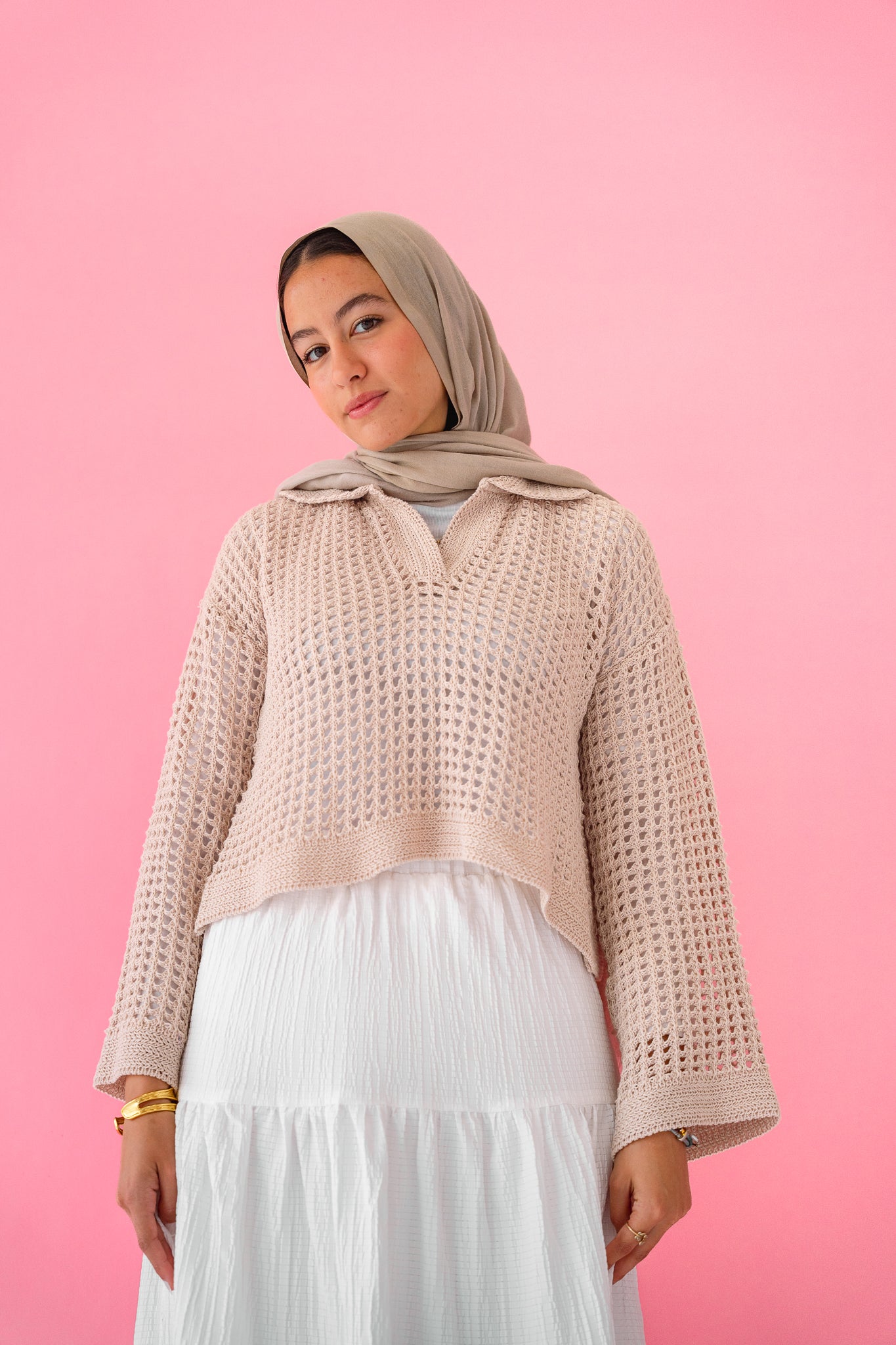 Sunset Walk Crochet Top in Beige