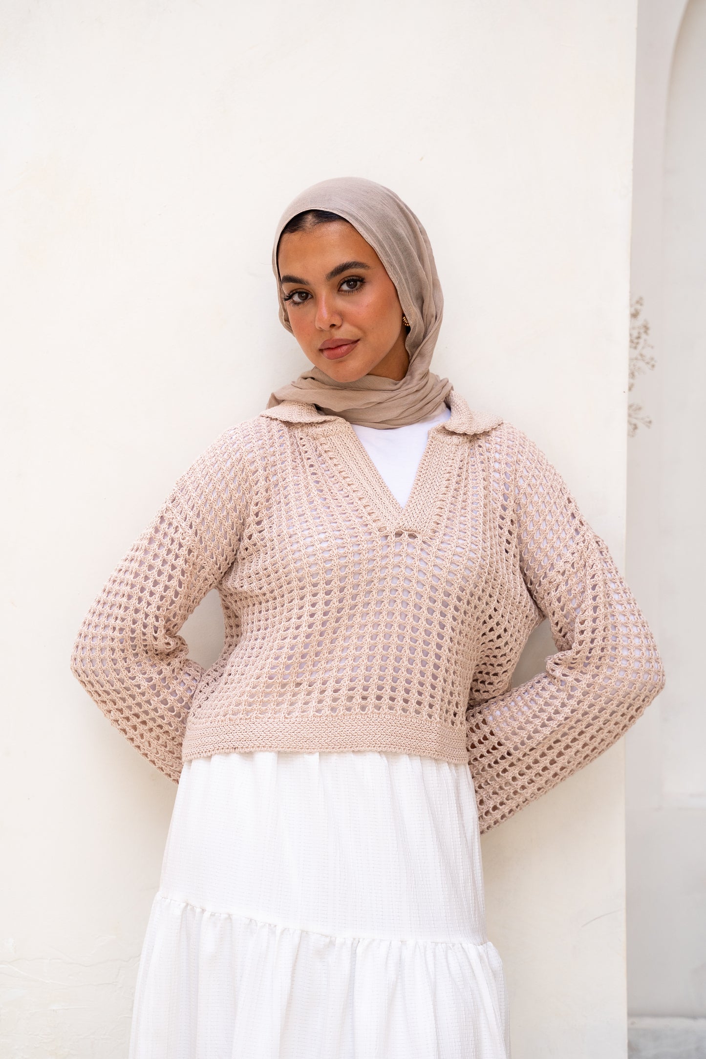 Sunset Walk Crochet Top in Beige