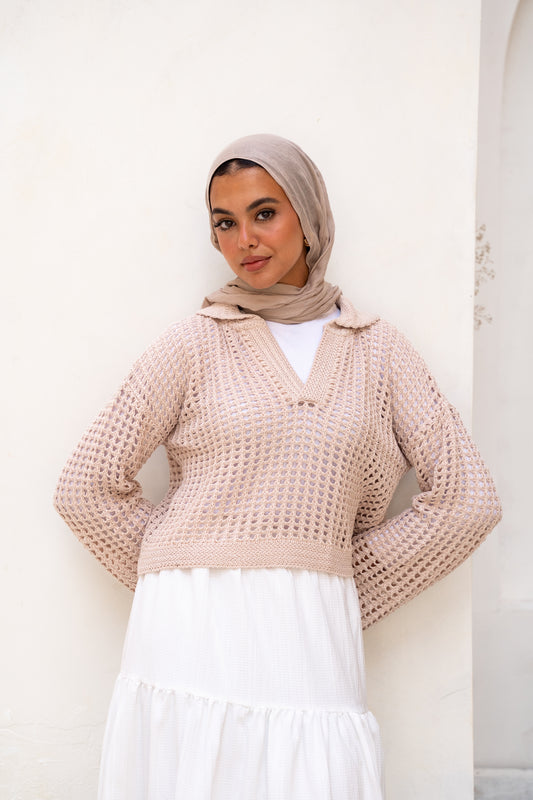 Sunset Walk Crochet Top in Beige