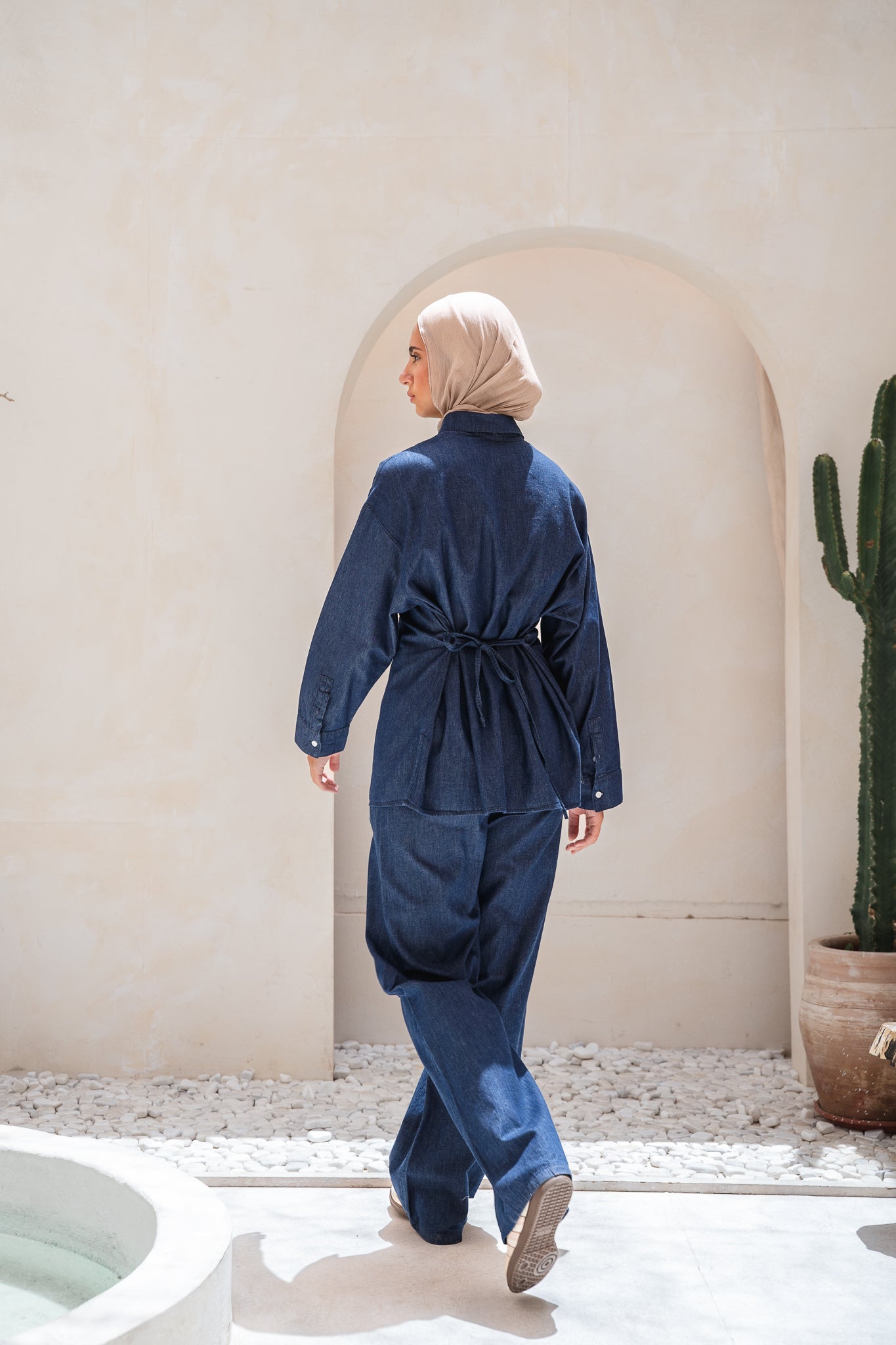 Soft denim set in navy blue