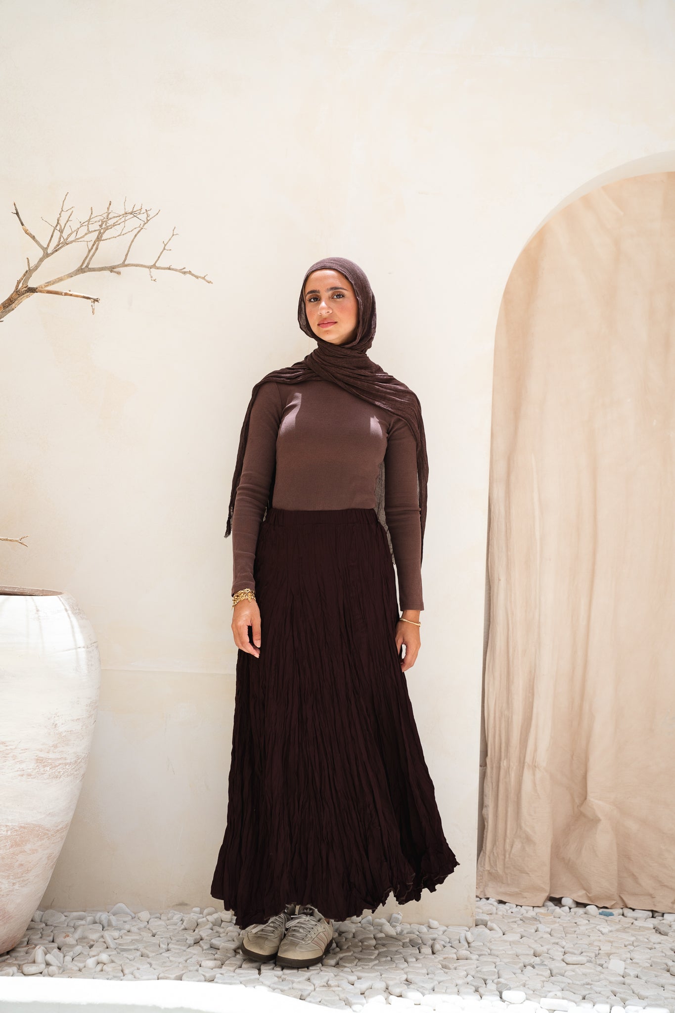 Dove Crushed Asymmetrical Skirt in Brown