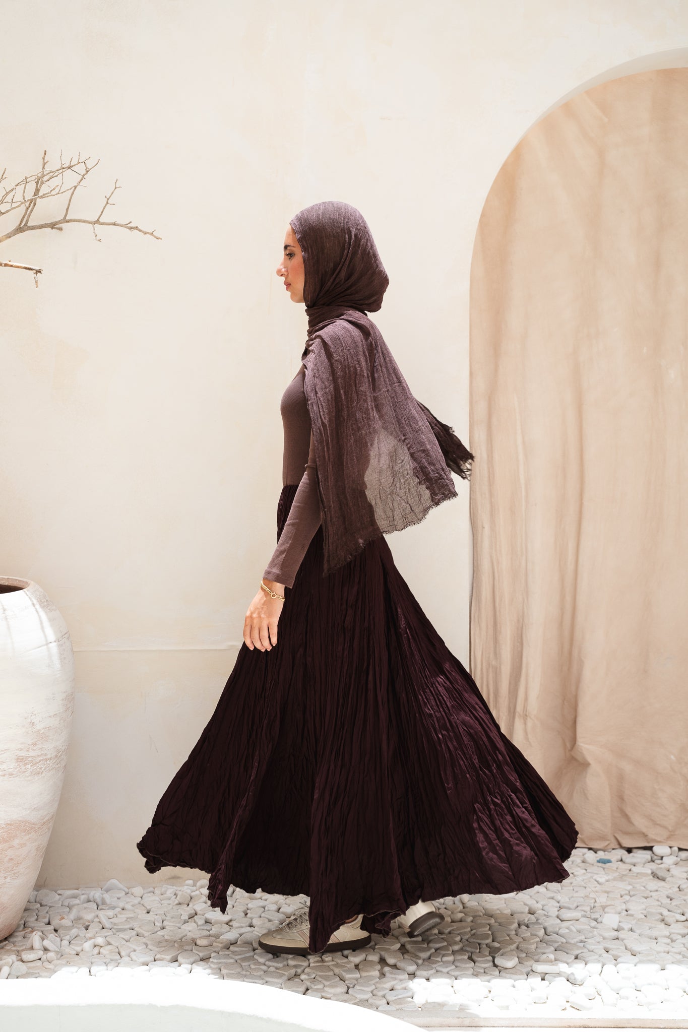 Dove Crushed Asymmetrical Skirt in Brown