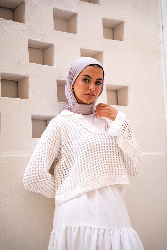 Sunset Walk Crochet Top in White