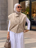 multi buttons vest - beige