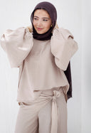 ribbon waisted set - Beige