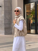 multi buttons vest - beige