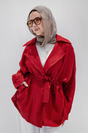 Belted linen cardigan - crimson