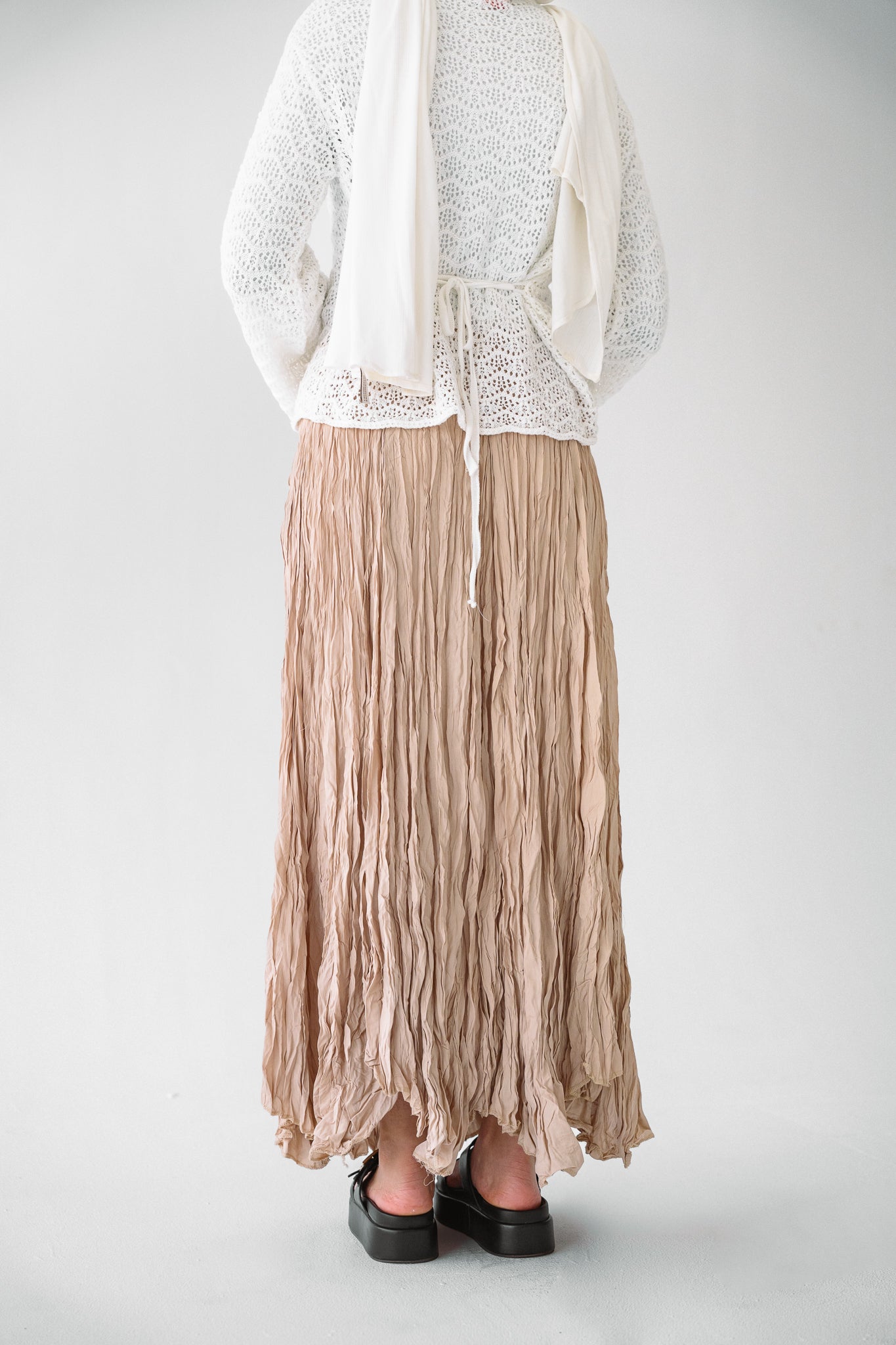Dove Crushed Asymmetrical Skirt in Beige