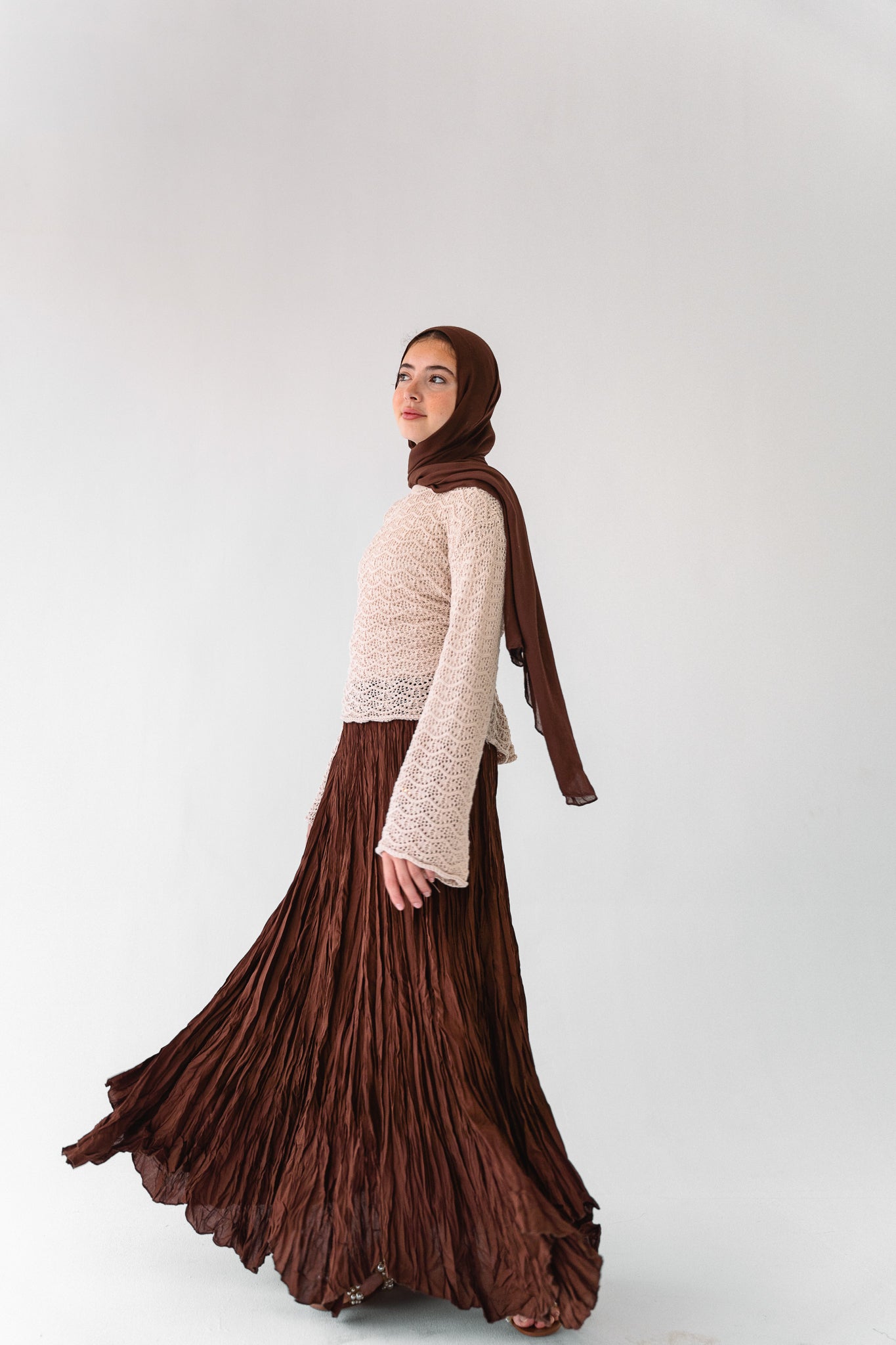 Dove Crushed Asymmetrical Skirt in Brown