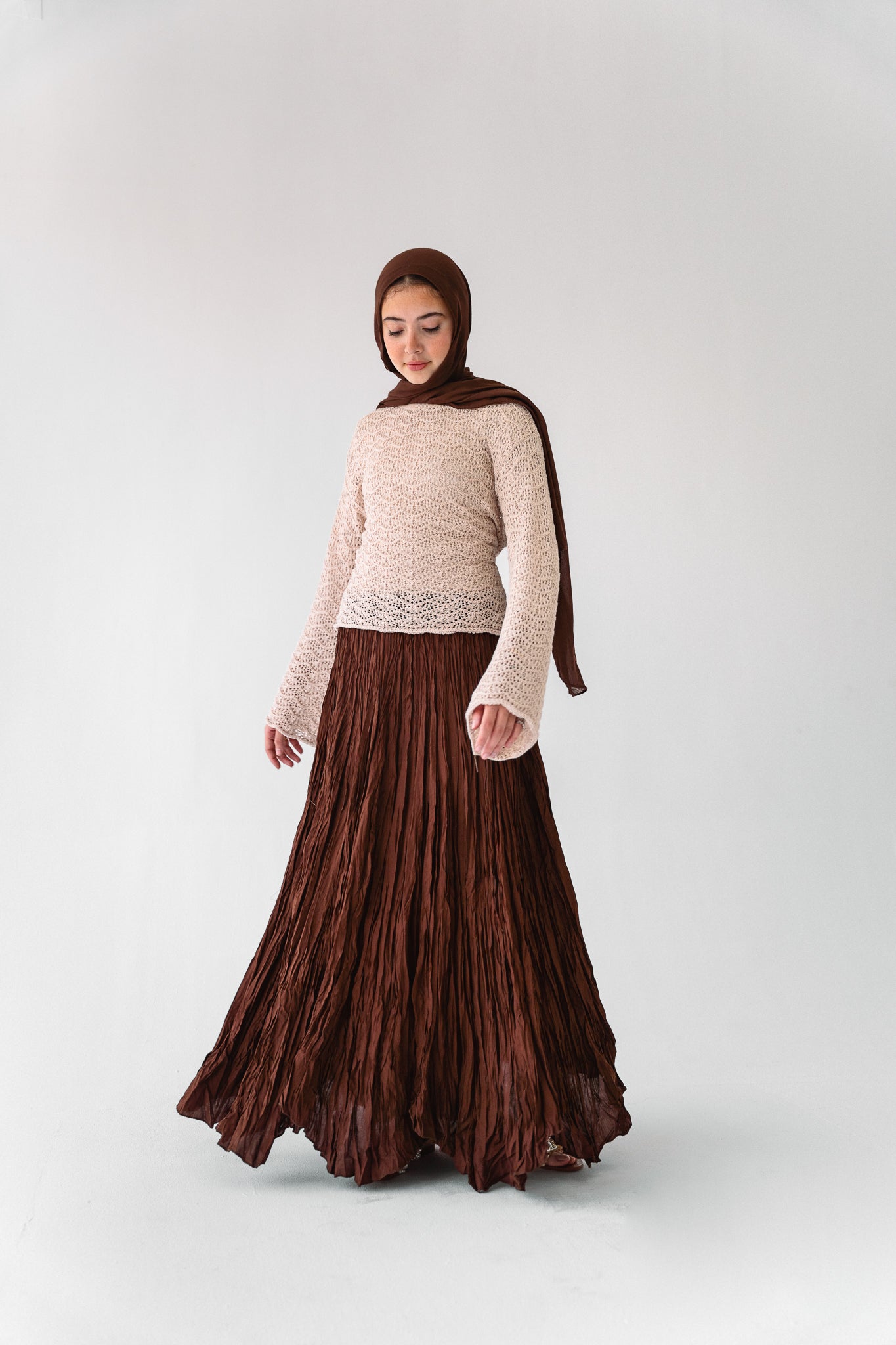Dove Crushed Asymmetrical Skirt in Brown
