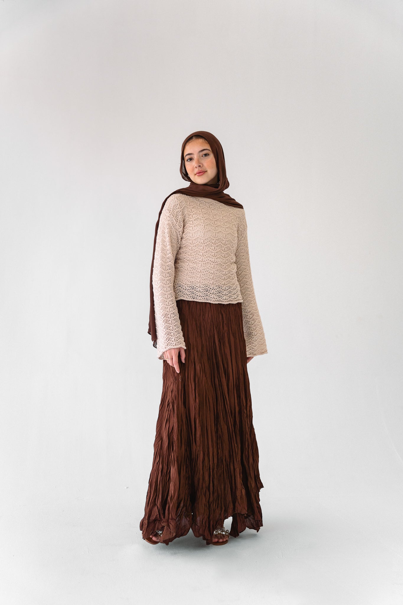 Dove Crushed Asymmetrical Skirt in Brown