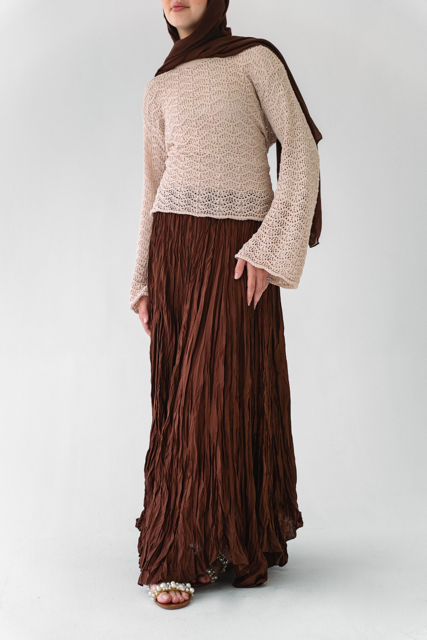 Dove Crushed Asymmetrical Skirt in Brown