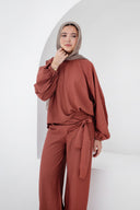 ribbon waisted set - brick